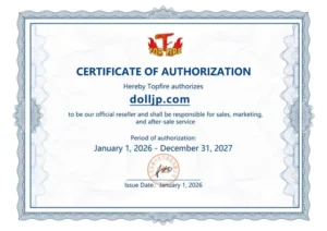 TopFire authorization certificate for dolljp.com, valid 2026-01-01 to 2027-12-31