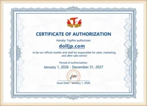 TopFire authorization certificate for dolljp.com, valid 2026-01-01 to 2027-12-31