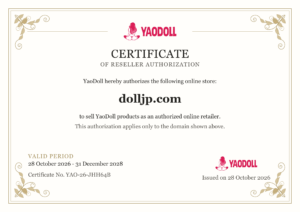 YaoDoll authorization certificate for dolljp.com; valid 2026-10-28 to 2028-12-31